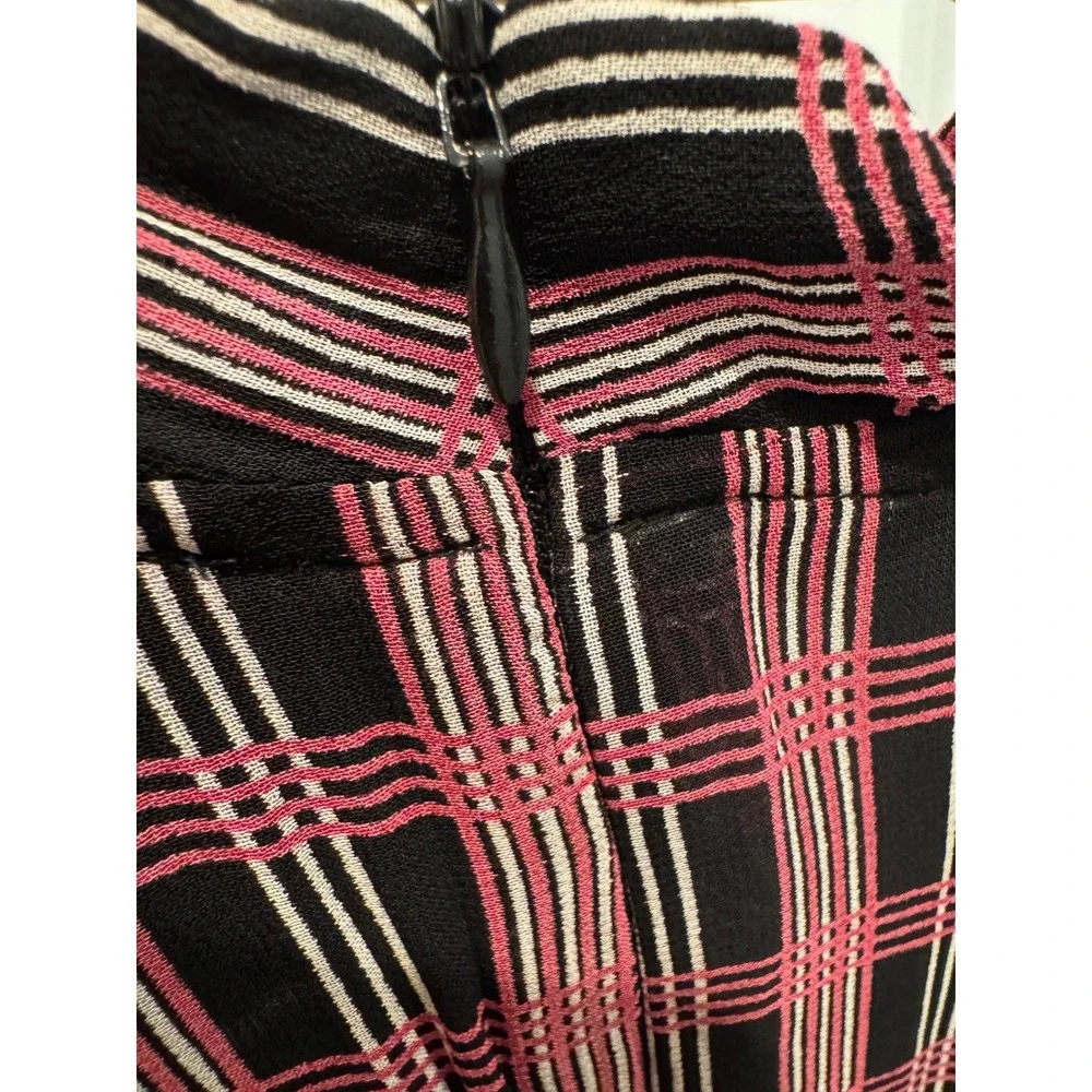 GANNI Pink Black Plaid Mock Neck Long Sleeve Midi Mod Dress Size M - Picture 7 of 13
